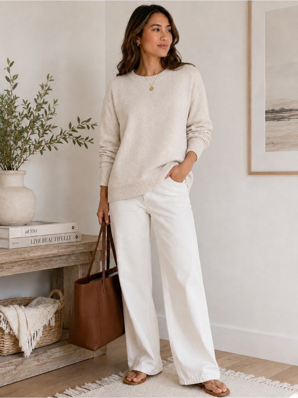 J.Crew Marled Oatmeal Cotton Blend Crewneck Sweater Women’s M
